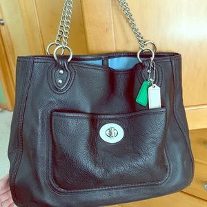Coach leather tote, authentic with chain handle.